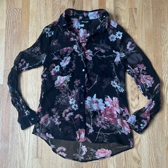 The Kooples Chic Floral Sheer Blouse in Black and Pink - Picture 3 of 7